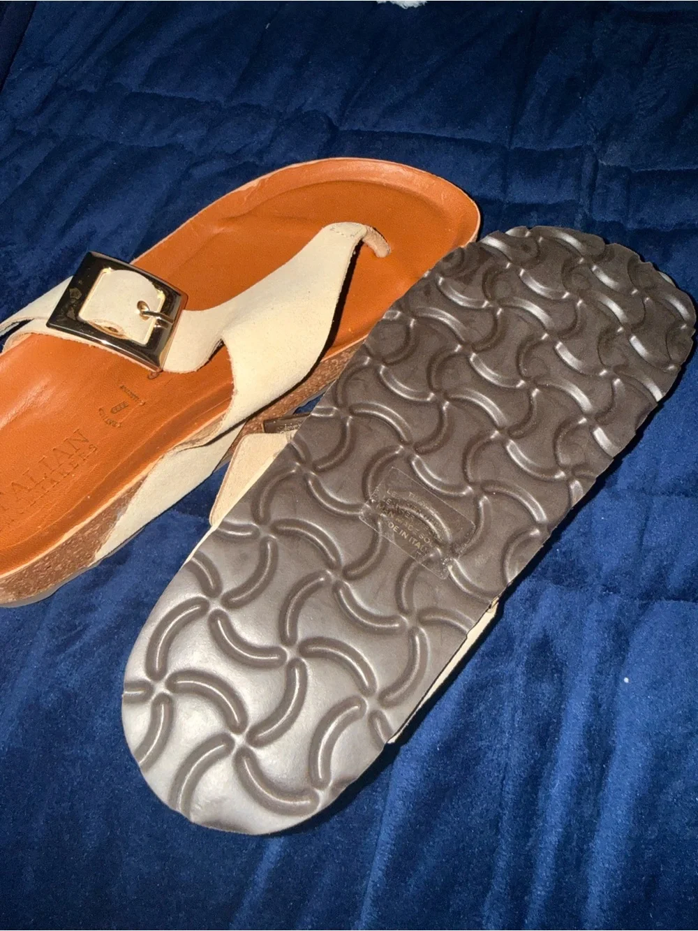 Beige Suede Buckle Slide Sandals - Women's Flats & Loafers